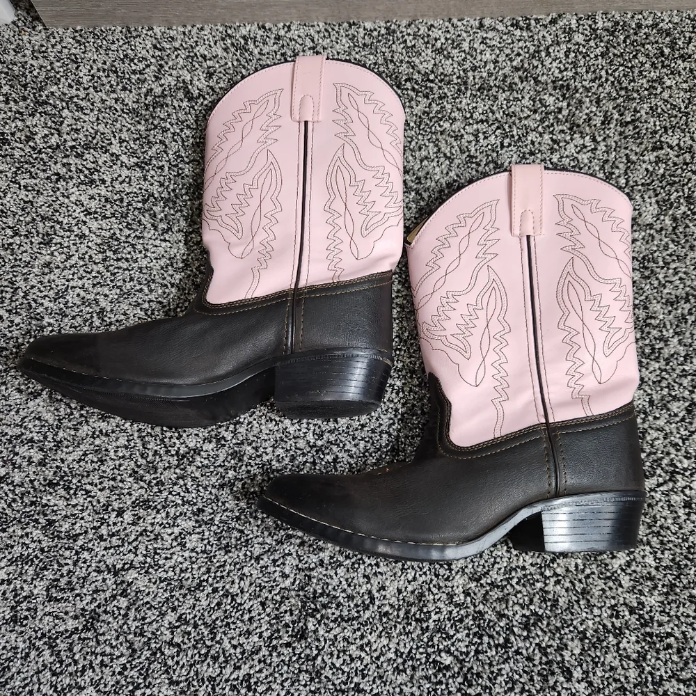 Smoky Mountain Big Girls Western Boots Monterey Leather Brown Pink 1574Y, Sz 6.5